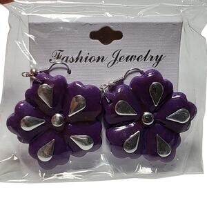 New Purple Flower Dangle Fashion Jewelry Floral Earrings 2"